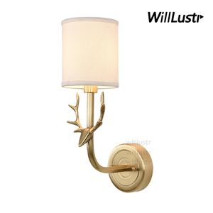 Antler Wall Sconce Медная Настенная Лампа Лампы Ткань Освещение Гостиная Ресторан Кафе Спальня Отель Холл Олень Рог Свет