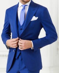 Latest Design Two Button Royal Blue Groom Tuxedos Groomsmen Best Man Suits Mens Wedding Blazer Suits (Jacket+Pants+Vest+Tie) NO:516