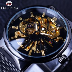 Forsining 2019 Fashion Casual Neutral Design Silver Rostfritt Stål Väska Mens Klockor Top Brand Luxury Mechanical Skeleton Watch