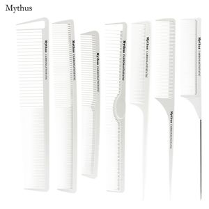 Mythus 백색 탄소 빗 7 PC 모형 이발사 직업적인 사용을위한 빗 정전기 방지 탄소 섬유 빗