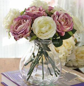 10 adet Yapay İpek Gül Çiçek Sahte Yaprak Ev Partisi Bahçe Düğün Dekor Pembe / Beyaz / Yeşil / Mor