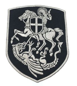 En Kaliteli Knight Warrior Shield İşlemeli Patch Georger Horse Slay Ejderha Çapraz Kalkan Hıristiyan Yama Gümüş Nakış Yeleği Rozeti