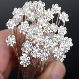 Trevlig 40st Partihandel Bröllop Bridal Pearl Flower Crystal Hair Pins Clips Bride # R408