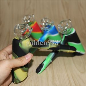 5pcs New Smoke Bong Bongs de silicona con percolador No tóxico 18 colores Silicona hammar Tuberías de agua irrompibles con adaptador de vidrio y tazón