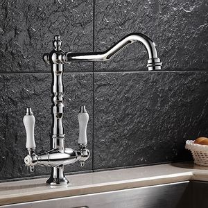 Wholesale And Retail Long Spout Brass kitchen taps With Chrome Single Hole Dual Holder HS403