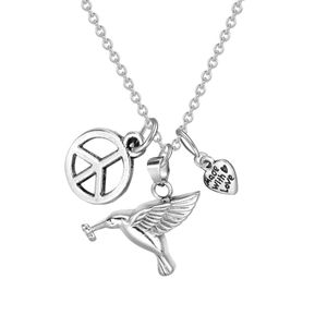 Cremation Jewelry Memorial Ash Keepsake Pendant Hummingbird with Heart Peace Symbol Charm Urn Necklace with Gift Bag