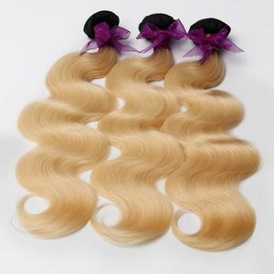 Ombre-Blechblond, brasilianisches Echthaar, gewellt, 3/4 Bündel, Farbe 1B/613, Güteklasse 10A, peruanisches, indisches, malaysisches Ombre-Remy-Menschenhaar