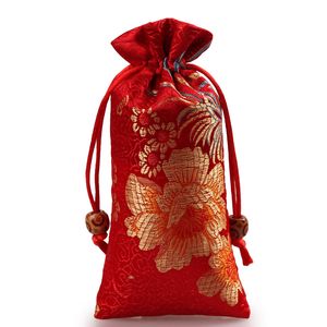 Lengthen chrysanthemum Small Cloth Bags Drawstring Silk brocade Gift Package Pouch Wood Comb Jewelry Beads Necklace Bracelet Storage Pocket