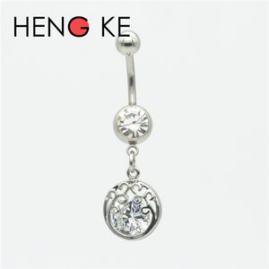 3A Zircon Belly Bar Navel Ring Button 316L Stainless Steel Crystal Clear CZ Gem Dream Star Heart Crown Body Piercing Jewelry