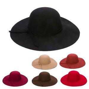 Höst vinter breda rand hattar för kvinnor tjejer barn vintage ullfilt bowler fedoras solid floppy cloche förälder-barn cap hatt