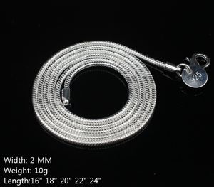 2MM 925 Sterling silver smooth snake Chains Necklaces For women Fashion Lobster clasp Jewelry Ladies chain Size 16-24 inch cheap Wholesale