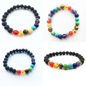 Mixed Styles Fashion Natural Stone Round Shape Strands Beads Lava Charm Bracelets Jewelry For Women Men