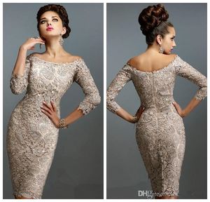 Short mother of the bride lace dresses Knee Length Evening Gowns Formal Bridal Dresses mother gowns For Wedding Party Dress Long Sleeve