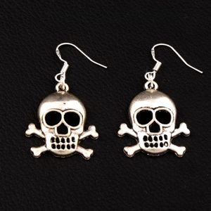 Halloween Skull Dangle Chandelier Earrings 925 Silver Fish Ear Hook 30pairs/lot E982 43.4x22.5mm