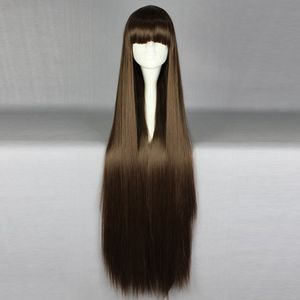 MCOSER Japanese Amagi Brilliant Park Kobori 100cm Long Straight Brown Synthetic Anime Costume Party Cosplay Wig