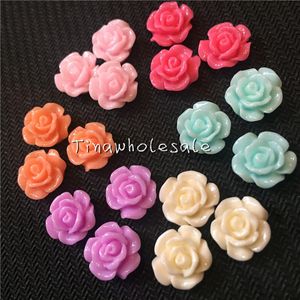 공장 가격 11mm 무작위 고체 컬러 수지 로즈 비즈 꽃 플랫 백 카보 숑 scrapbooking