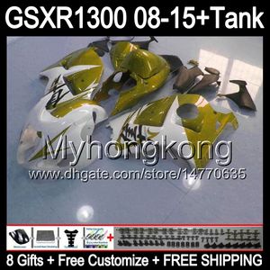 8gifts SUZUKI Hayabusa GSXR1300 08 15 GSXR-1300 parlak altın 14MY48 GSXR 1300 GSX R1300 08 09 10 11 12 13 14 15 beyaz altın Kaporta Kiti