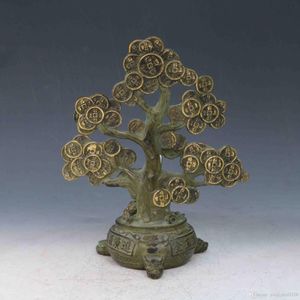 Antique Collection Folk Art Chinese Bronze Gilt Hand-carved Money tree statues