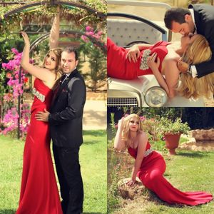 Mhamad 2017 Red Said Abiti da sera a sirena Sweetheart Prom Back Zipper Peplo Sweep Train Custom Made Ruffle Abiti da festa formale