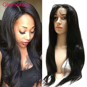 Glamoröst mänskligt hår full spets peruk brasiliansk kroppsvåg rak 18 20 22 24 26 28 30inches Silk Top Lace Front Hair Wigs