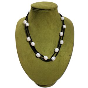 Läder Pearl Necklace Freshwater Pearl Necklace Baroque Multilayer Magnet Rem Gratis Frakt Kvinnors Smycken Svart Läder