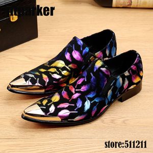 Italian Men Dress Shoes Genuine Leather Black with Colorful Flowers Oxford Shoes for Men Business Wedding Shoes, 38-46