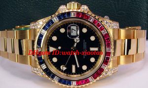 Роскошные часы мода Стальной браслет II черный циферблат сапфир рубин Алмазный безель 116758 смотреть грудь 40 мм механические бренд мужские часы