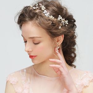 Süße Hochzeit Haarranke Braut Kopfschmuck Gold Elfenbein Hochzeit Stirnband Haarschmuck Kristallperlen mit Braut Ohrringen