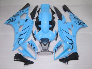 Spritzgegossenes, kostenloses 7-Geschenk-Verkleidungsset für Yamaha YZF R6 2006 2007, schwarze Flammen, blaues Verkleidungsset, YZFR6 06 07 OT29