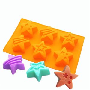 6 Star Shaped Silicone Bath Soap Mould DIY Craft Baking Tray Molds Ice Mold Bakeware Pastry Bread Cake Moulds KitchenTools Christmas Decoration