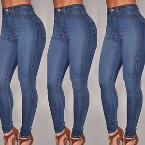 Partihandel-Nya Kvinnor Hög midja Stretch Knee Cut Skinny Slim Fit Denim Pencil Jeans