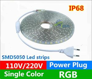 CE RoHS LED 조명 AC 110V 220-240V 높은 전압 100 m Led 스트립 5050 방수 50 m Led 빛 스트립 + 미국 / EU 플러그