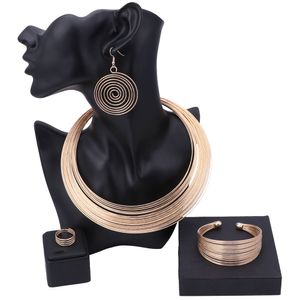 Dubai Gold Plated Jewelry Sets For Women Nigerian Wedding African Necklace Chokers Earring Bangle Ring Accessories Set