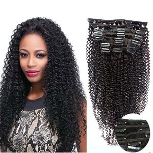 Afro Kinky Clip-Ins 100 g 7 Stück natürliche Farbe 4b 4c Clip-in-Echthaarverlängerungen Naturhaar