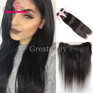 2pcs Straight Mink Brazilian Hair with Frontal Natural Lace Frontal Closure 13x4 with Bundles Virgin Human Hair with Ear to Ear Frontal