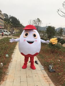 La vendita calda 2018 personalizza i costumi della mascotte del cioccolato della mascotte dell'uovo bianco con il cappello rosso