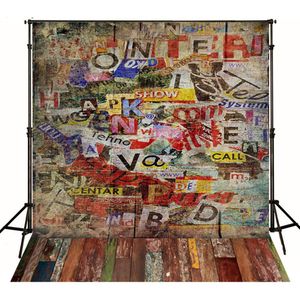 Vintage Dark Color Wooden Floor Photography Backdrops Alphabet Graffiti Wall Children Kid Photo Studio Background Vinyl Cloth