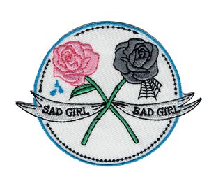 Mode Rose Blume Trauriges Mädchen Bad Girl bestickt Cartoon Patch Eisen auf jedem Kleidungsstück DIY Applikation Patch rosa grau Abzeichen G0505 kostenloser Versand