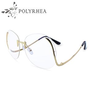 Occhiali da vista sfumati ottici di lusso Ottica moda donna Grande montatura in metallo Eleganti occhiali rotondi femminili piegati con scatola e custodia