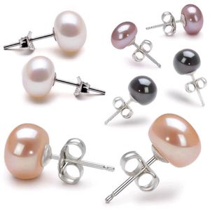 6-7MM Gioielli di perle naturali Orecchini per unghie in argento sterling 925 per donne Ragazze 10 paia regalo di San Valentino