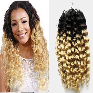 Ombre Human Hair Kinky Curly Micro Loop Human Hair Extensions 1G 1B / 613 Blond przedłużanie włosów 100g