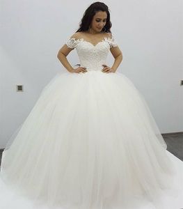 Ball Gown Princess Wedding Dresses Long Off the Shoulder Beaded Lace Tulle Custom Made Wedding Gownd Robe De Mariee