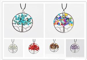 Newest Women Rainbow 7 Chakra Amethyst Tree Of Life Quartz Chips Pendant Necklace Multicolor Wisdom Tree Natural Stone Necklace