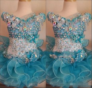 Wholesale light blue dress kids resale online - 2019 Cupcake Pageant Dresses for Little Girls Baby Beaded Organza Cute Kids Short Prom Gowns Infant Light Blue Crystal Birthday Party Skirt