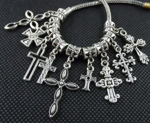 100PCS mixed Tibetan Silver alloy Cross Charms Pendant Dangle Beads Fit European Jewelry Making Bracelet