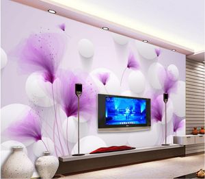 Custom any size Purple flowers romantic lilies transparent ball beautiful 3D background wall