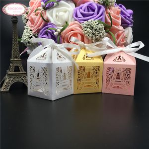 Wholesale- 10PCS Wedding Candy Box Chocolate Packaging Paris Eiffel Tower Personalized Weddign Box Mariage Favors And Gifts Baby Shower