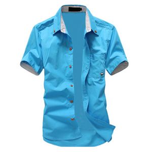 الجملة- أزياء رجالي قميص الصيف قصيرة الأكمام ضئيلة قميص عارضة الفطر الصغيرة التطريز الرجال قميص السماء الزرقاء