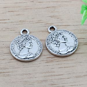 100 st antik silverlegering australiensiska Elizabeth Coin Charms hänge diy smycken 16x19.5mm