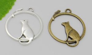MIC Античное серебро бронзовая мышь кошка на одном кольце подвески подвески 26x31mm ювелирные изделия DIY Fit браслеты ожерелье серьги